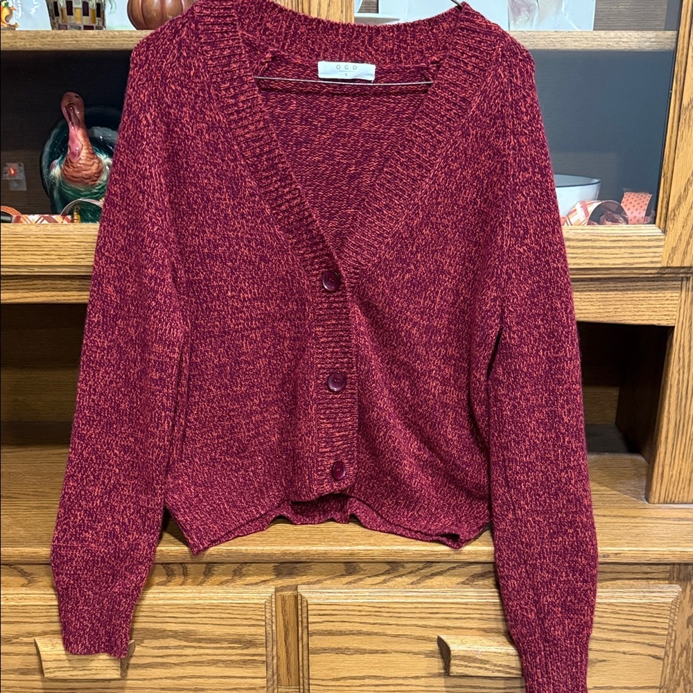 100% Cashmere One Grey Day Maroon Button-Up Cardigan